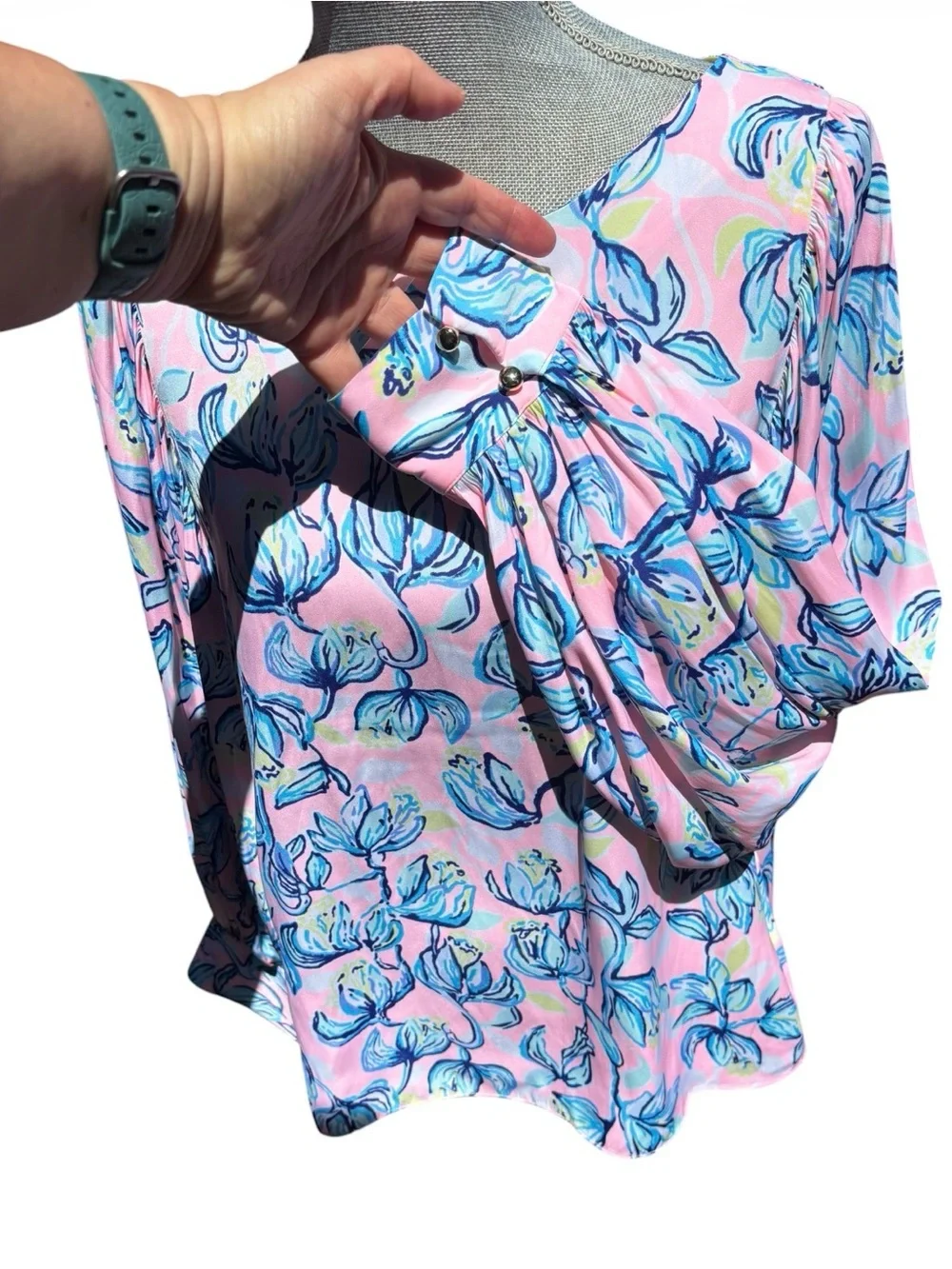 Lilly Pulitzer Pink, Blue & Yellow Abstract Floral Top Vacation Resort Coastal
